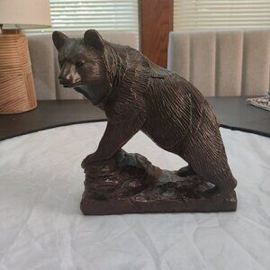 Vintage Big Brown Bear 7.5" x 7.5" Heavy pecan wood resin has detailed carving
